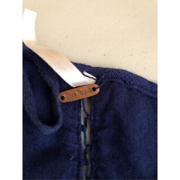Free People Women Romeo Navy Blue Ladder Trim Boho Mini Dress SP - Picture 13 of 14